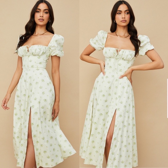 HOUSE OF CB 'Tallulah' Ivory Floral Puff Sleeve Midi Dress NWOT Size‎ XL - Picture 4 of 13